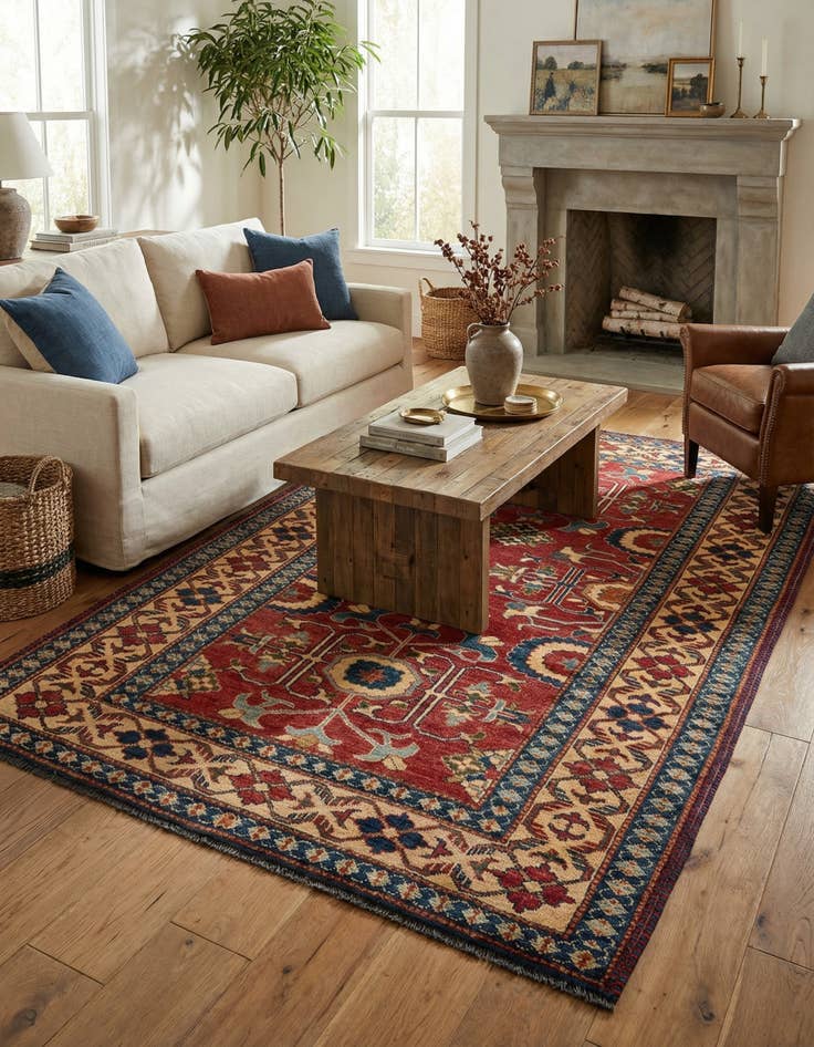 Detail image of  4' x 5' 9  Hand Knotted Kazak Wool Rug