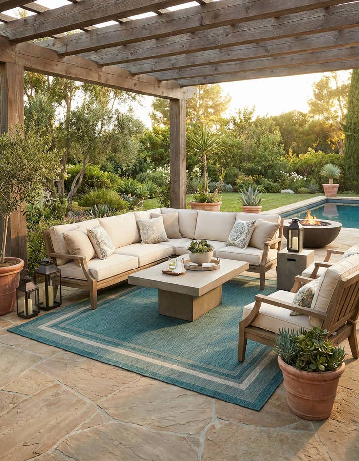 Detail image of 13' x 13'  Washable Border Indoor / Outdoor Square Rug