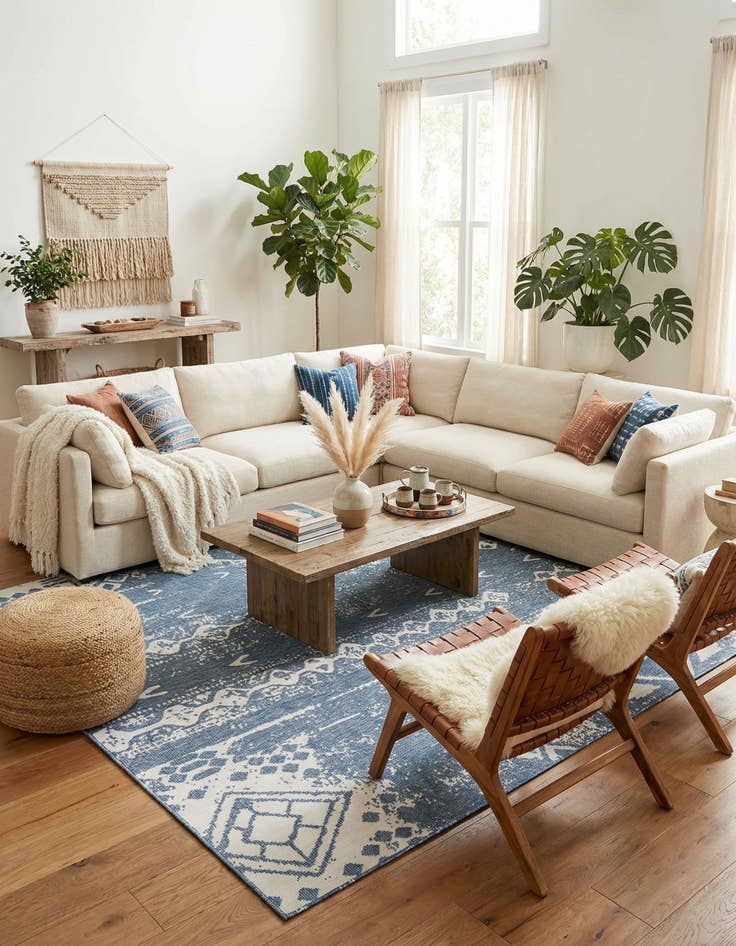 Detail image of 13' x 13'  Washable Bohemian Indoor / Outdoor Square Rug