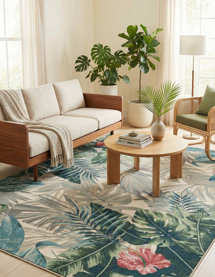 Detail image of 7' x 10'  Washable Botanical Indoor / Outdoor Rug