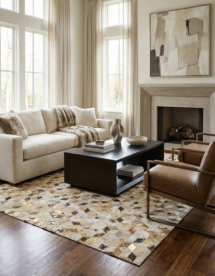 Detail image of 5' x 7' 10 Cowhide Leather Rug