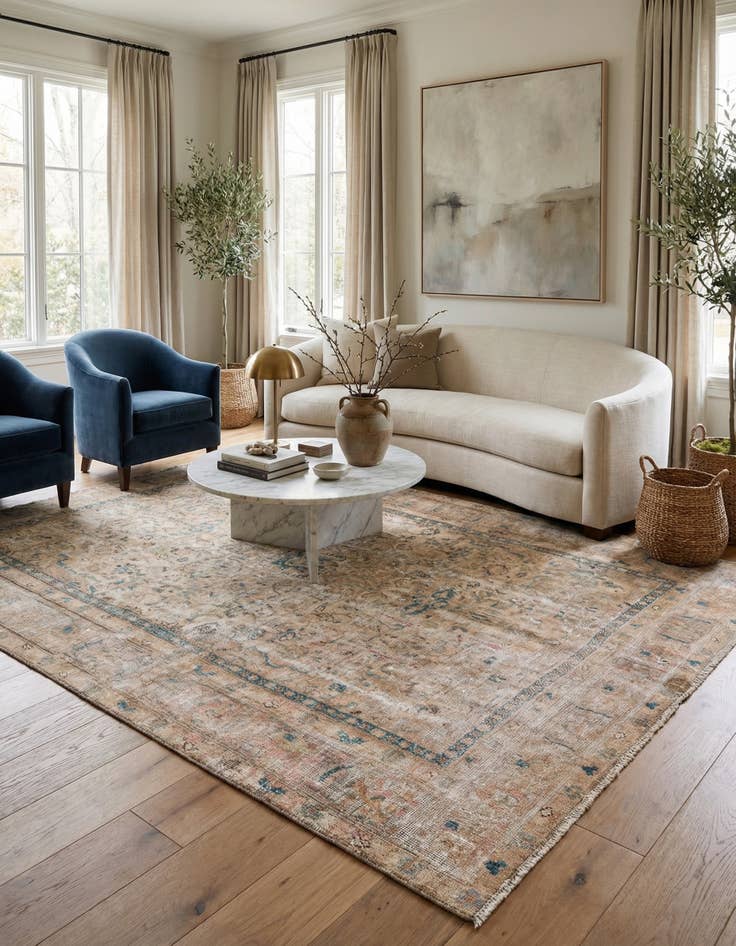 Detail image of 6' 1 x 8' 9  Hand Knotted Ultra Vintage Persian Wool Rug