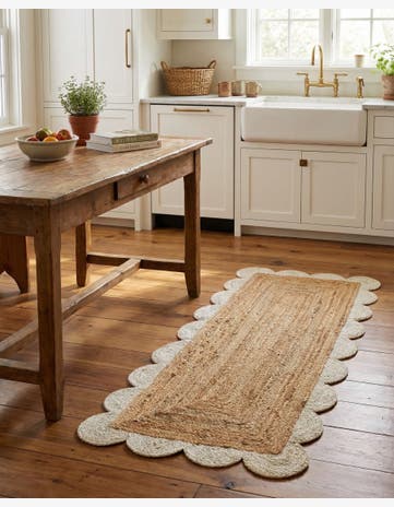 2' x 4' 1 Handmade Scallop Braided Jute Runner Rug
