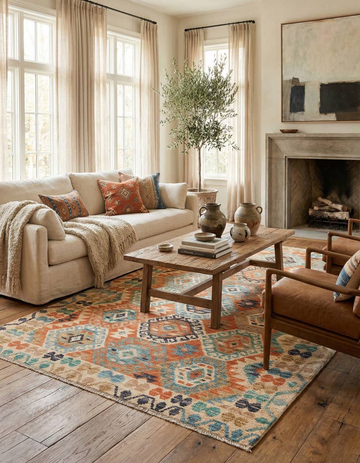 Detail image of 5' 8 x 10'  Hand Knotted Kazak Wool Rug