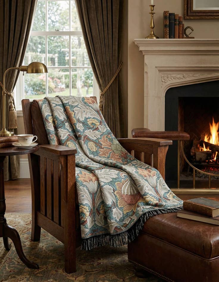 Detail image of 4' 6 x 6' William Morris St James Throw Blanket