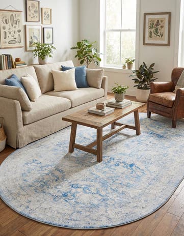 Blue Washable Timeless Oval Rug