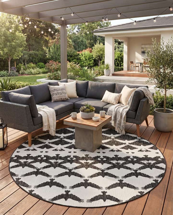 7' 10 x 7' 10 Easy-Clean Modern Indoor / Outdoor Round Rug