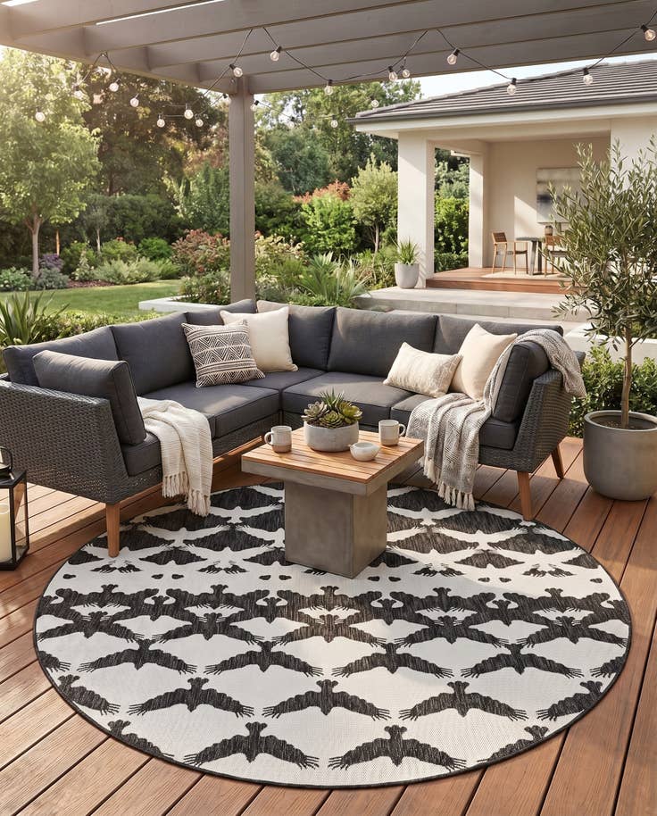 Detail image of 7' 10 x 7' 10 Easy-Clean Modern Indoor / Outdoor Round Rug