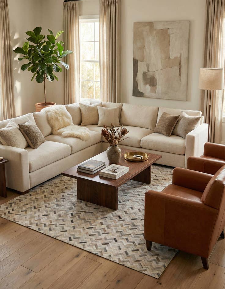 Detail image of  7' 9 x 9' 7 Cowhide Leather Rug