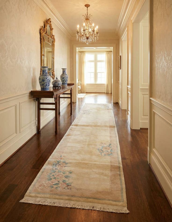 Detail image of 2' 10 x 10' 9 Hand Knotted Carved Pekin Wool Runner Rug