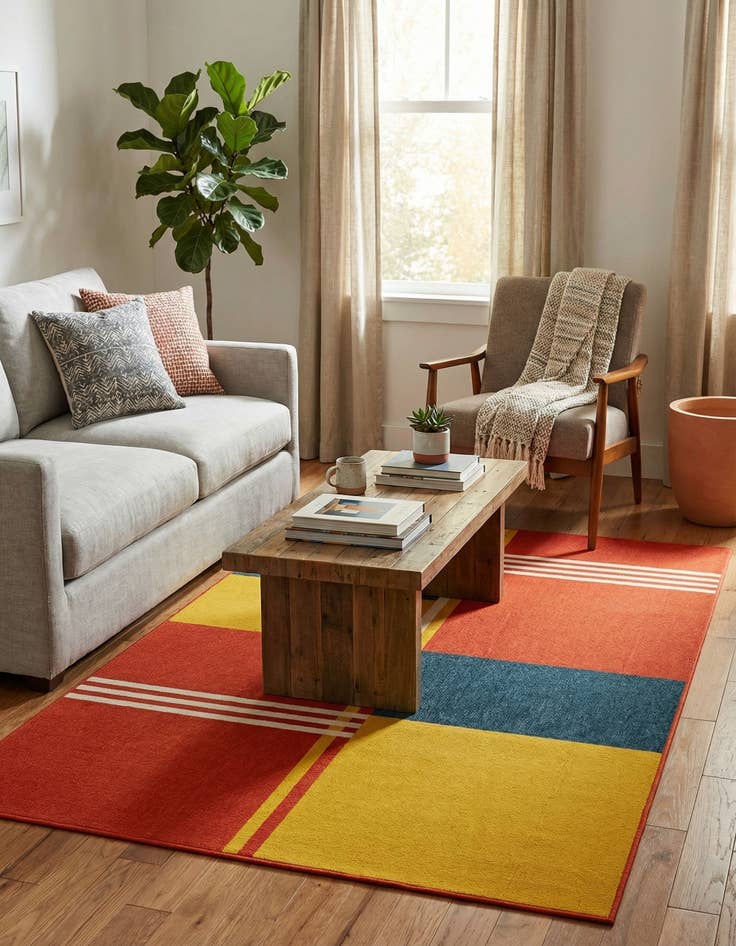 Detail image of  5' 3 x 8'  Washable Modern Indoor / Outdoor Rug