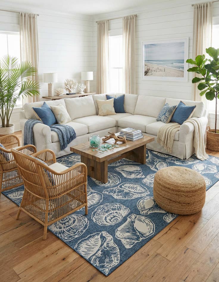 Detail image of  12' x 12'  Washable Coastal Indoor / Outdoor Square Rug