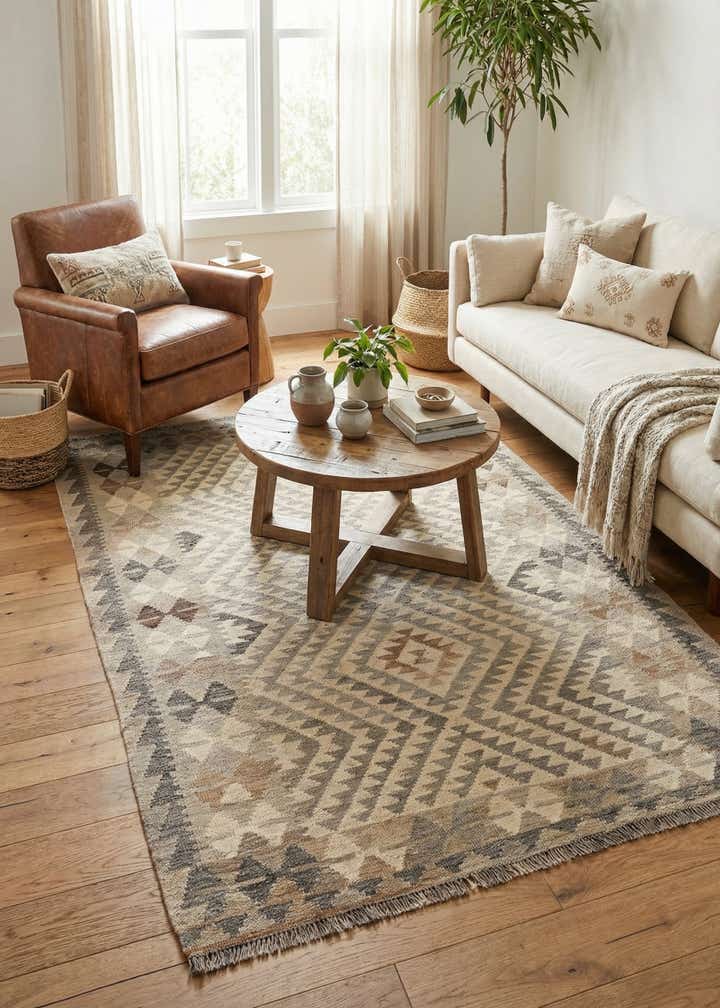 3' 11 x 6' Hand Woven Kilim Maymana Wool Rug