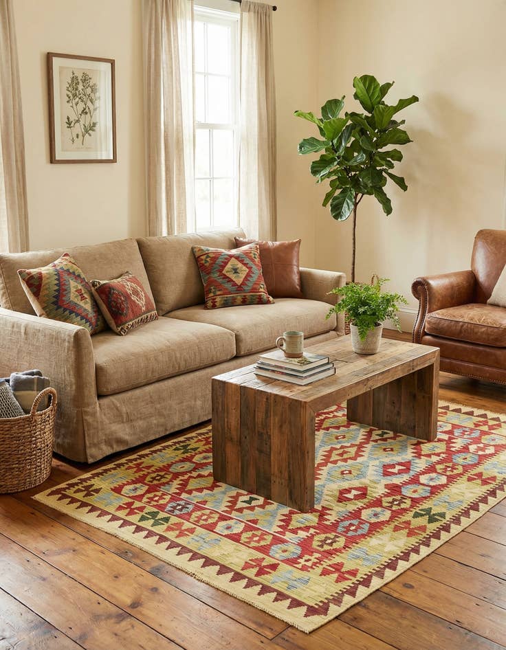 Detail image of 4' 10 x 6' 3  Hand Woven Kilim Maymana Wool Rug