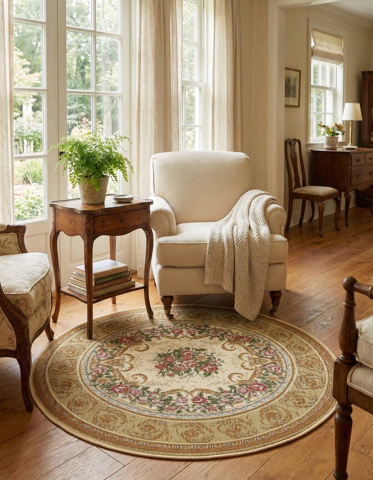 Detail image of  3' x 3'  Washable Traditional Indoor / Outdoor Round Rug