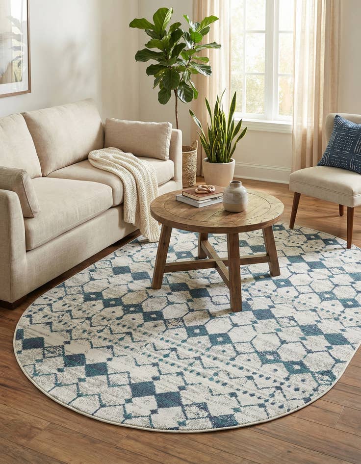 Detail image of 5' 3 x 8'  Washable Trellis Indoor / Outdoor Oval Rug