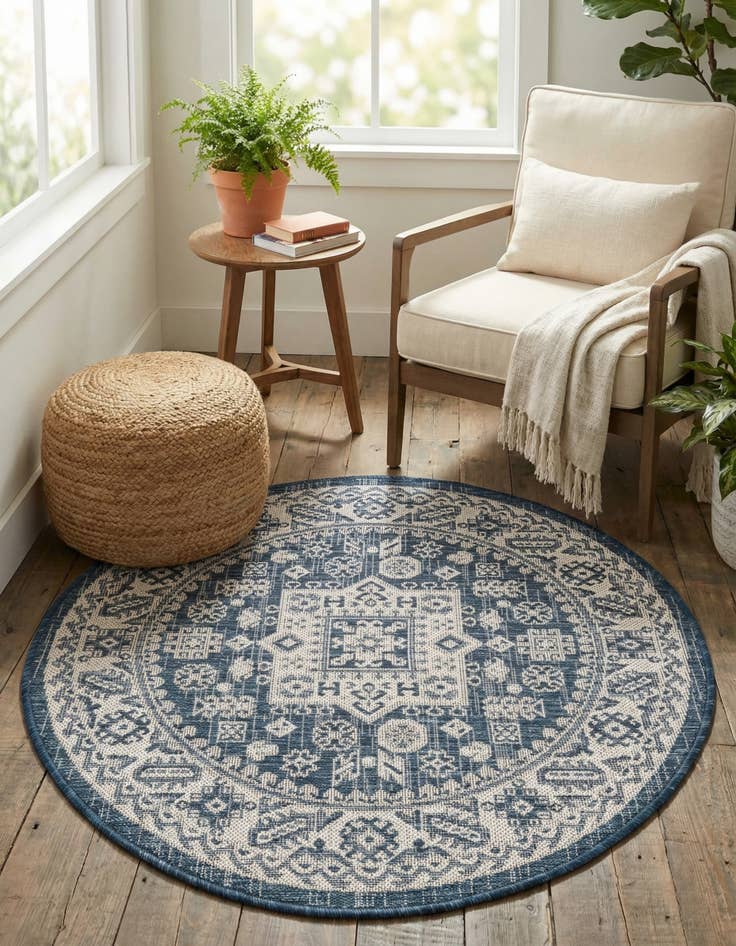 Detail image of 3' x 3'  Washable Aztec Indoor / Outdoor Round Rug