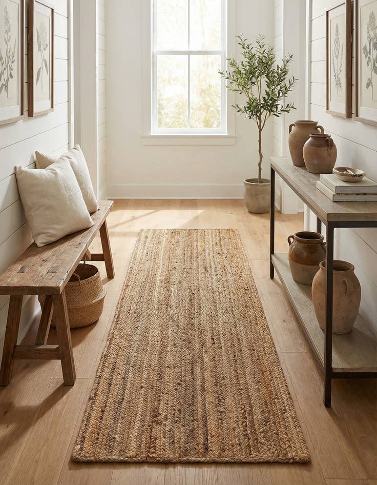 Detail image of  2' 7 x 8'  Hand Braided Jute Runner Rug