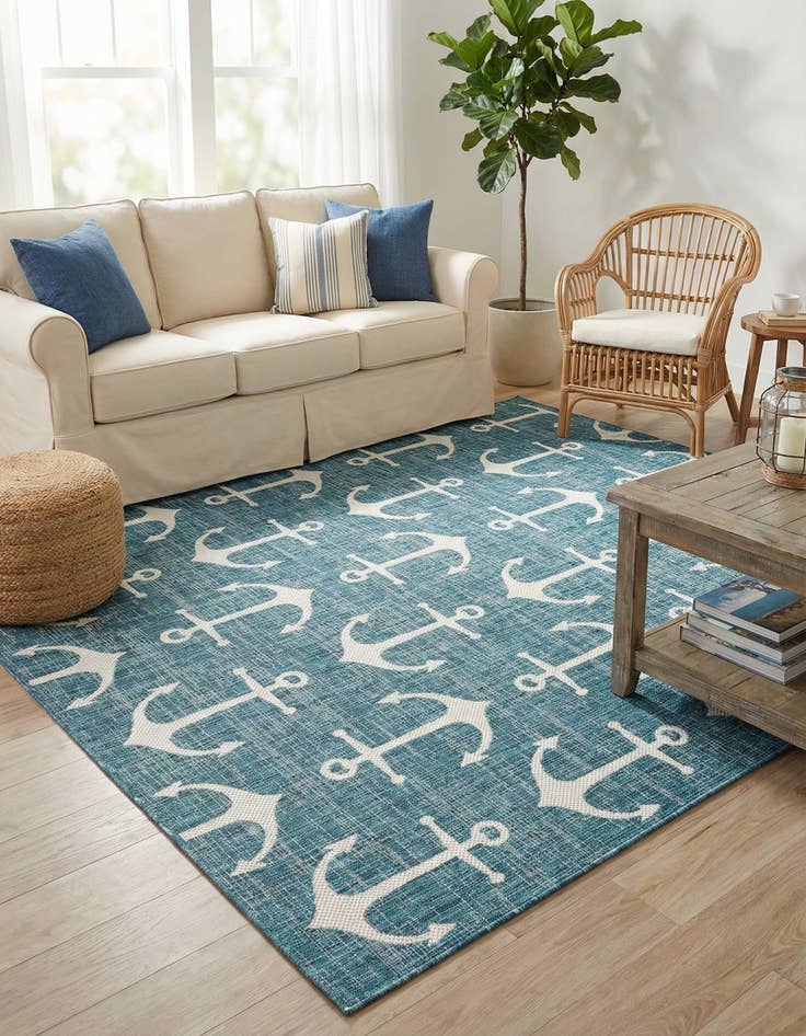 Detail image of 7' 10 x 7' 10  Washable Coastal Indoor / Outdoor Square Rug