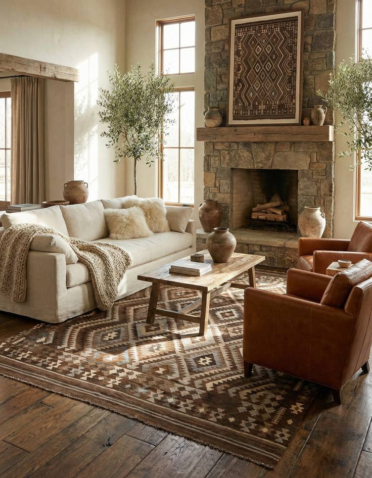 Detail image of  7' x 10'  Hand Woven Kilim Maymana Wool Rug