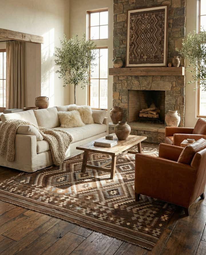 7' x 10' Hand Woven Kilim Maymana Wool Rug