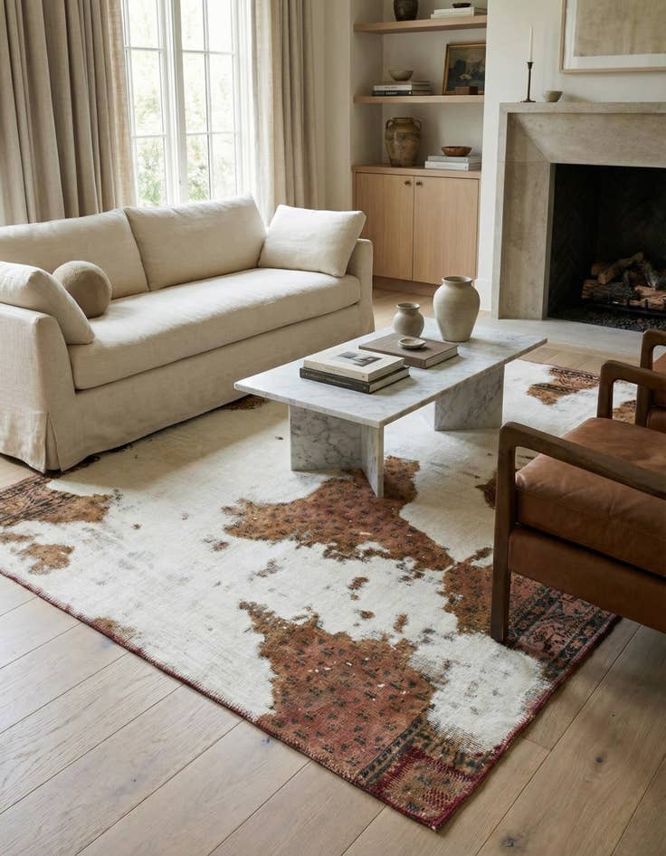 Detail image of 4' 2 x 5' 2  Hand Knotted Ultra Vintage Persian Wool Square Rug