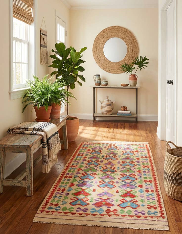 Detail image of 3' 3 x 6' 3  Hand Woven Kilim Maymana Wool Runner Rug