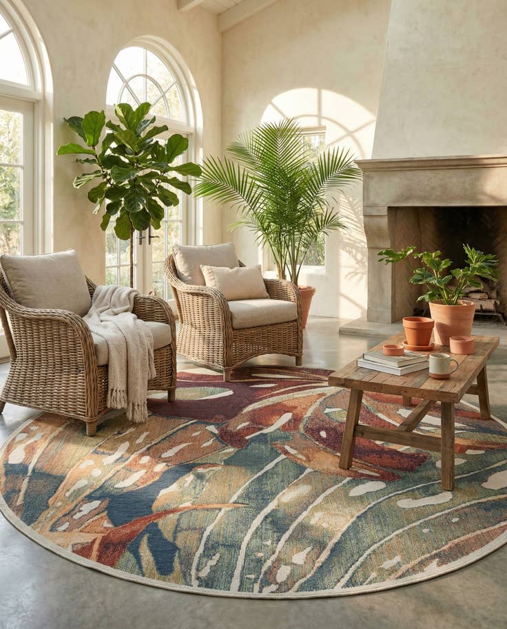 Detail image of 12' x 12' Easy-Clean Baja Indoor / Outdoor Round Rug