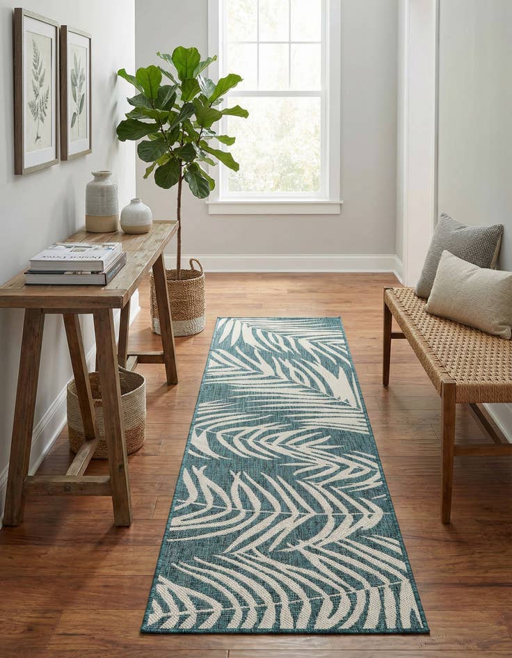 Detail image of 2' x 8' Easy-Clean Botanical Indoor / Outdoor Runner Rug