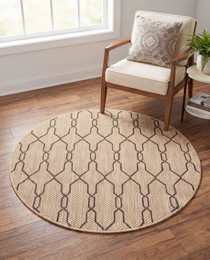 4' x 4' Easy-Clean Trellis Indoor / Outdoor Round Rug