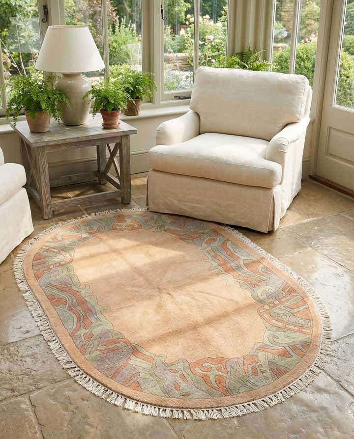 4' 1 x 6' Hand Knotted Tibet Wool Oval Rug