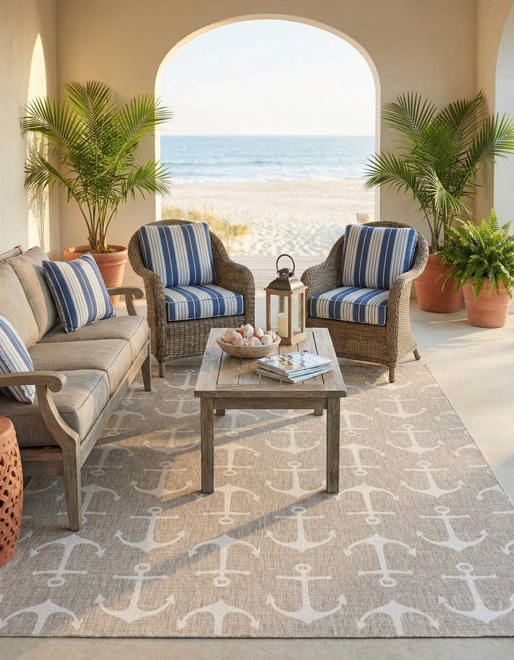 Detail image of  9' x 12'  Washable Coastal Indoor / Outdoor Rug