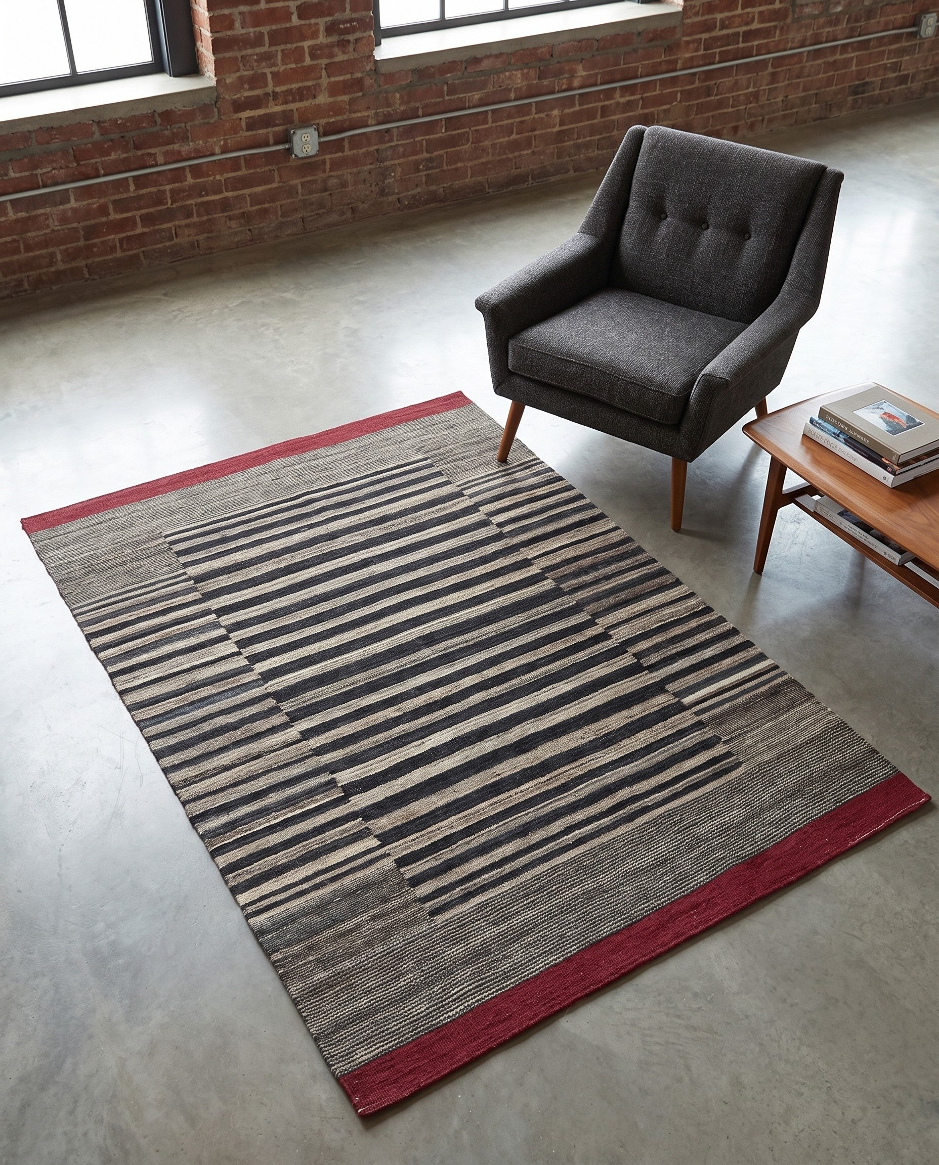 4' 4 x 5' 8 Hand Woven Kilim Modern Wool Rug