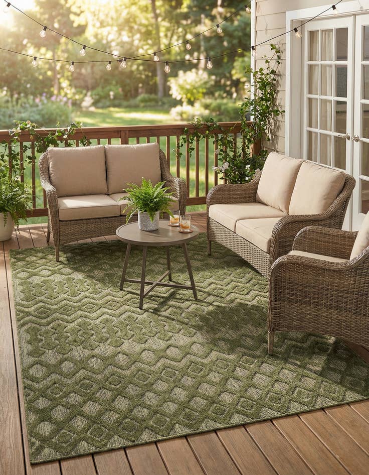 Detail image of  5' 3 x 8'  Washable Trellis Textured Indoor / Outdoor Rug