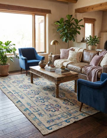 6' 5 x 9' 3 Hand Woven Kilim Suzani Wool Rug