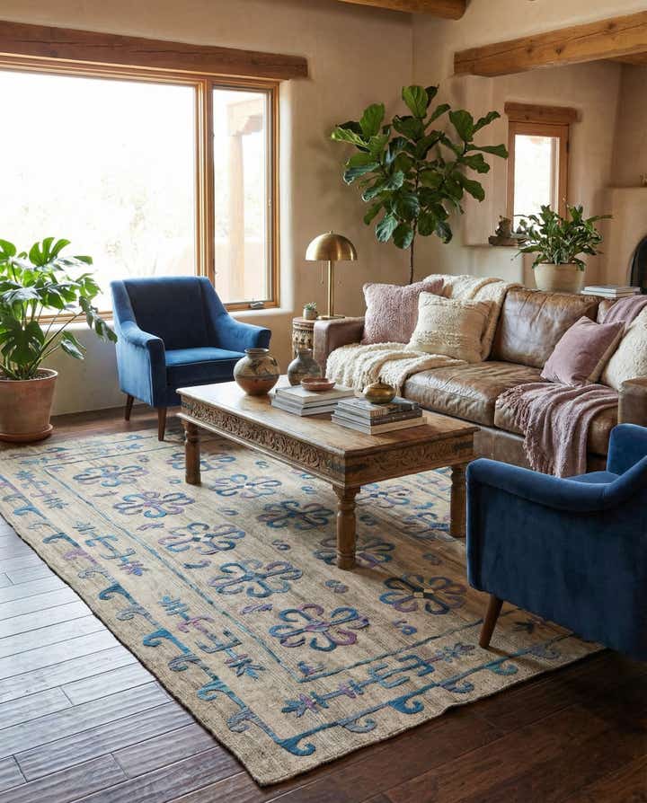 6' 5 x 9' 3 Hand Woven Kilim Suzani Wool Rug