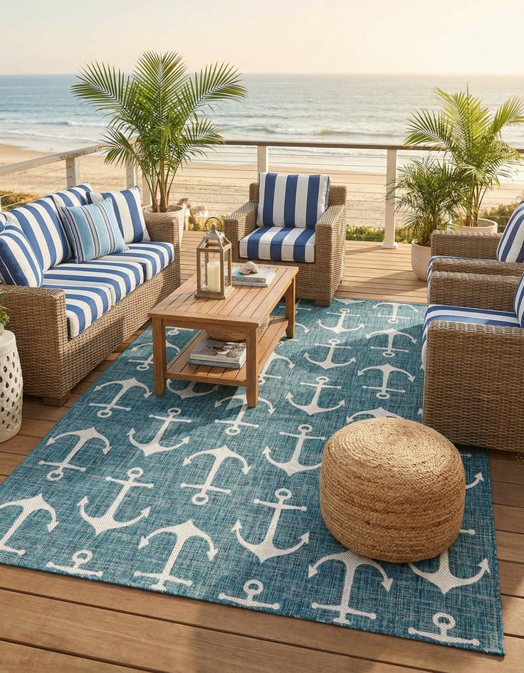 Detail image of 7' 10 x 11'  Washable Coastal Indoor / Outdoor Rug