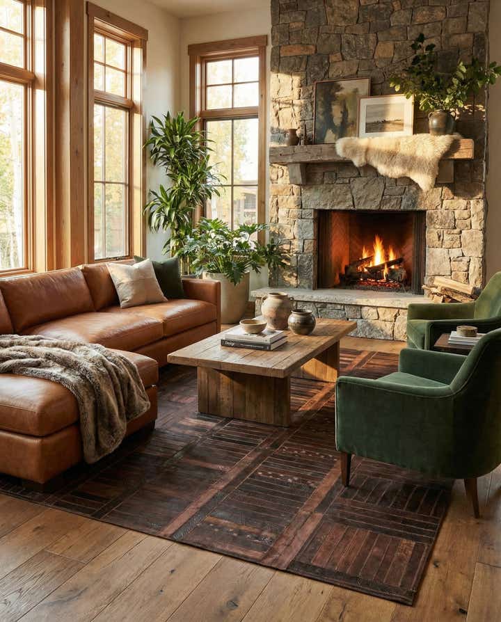5' 3 x 7' 9 Cowhide Leather Rug