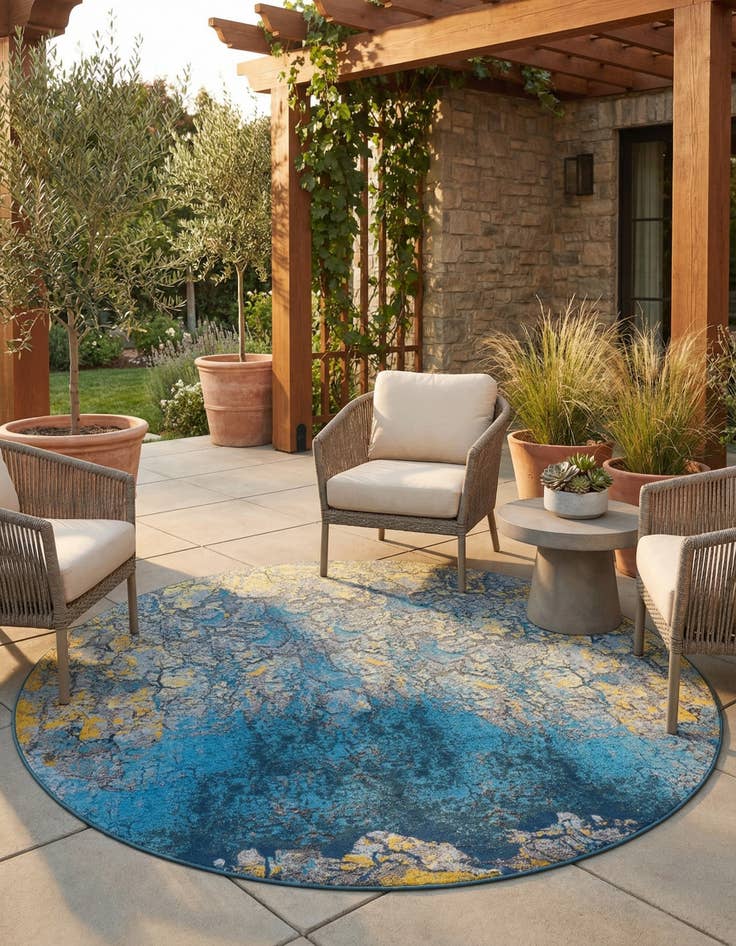 Detail image of 10' x 10'  Washable Modern Indoor / Outdoor Round Rug