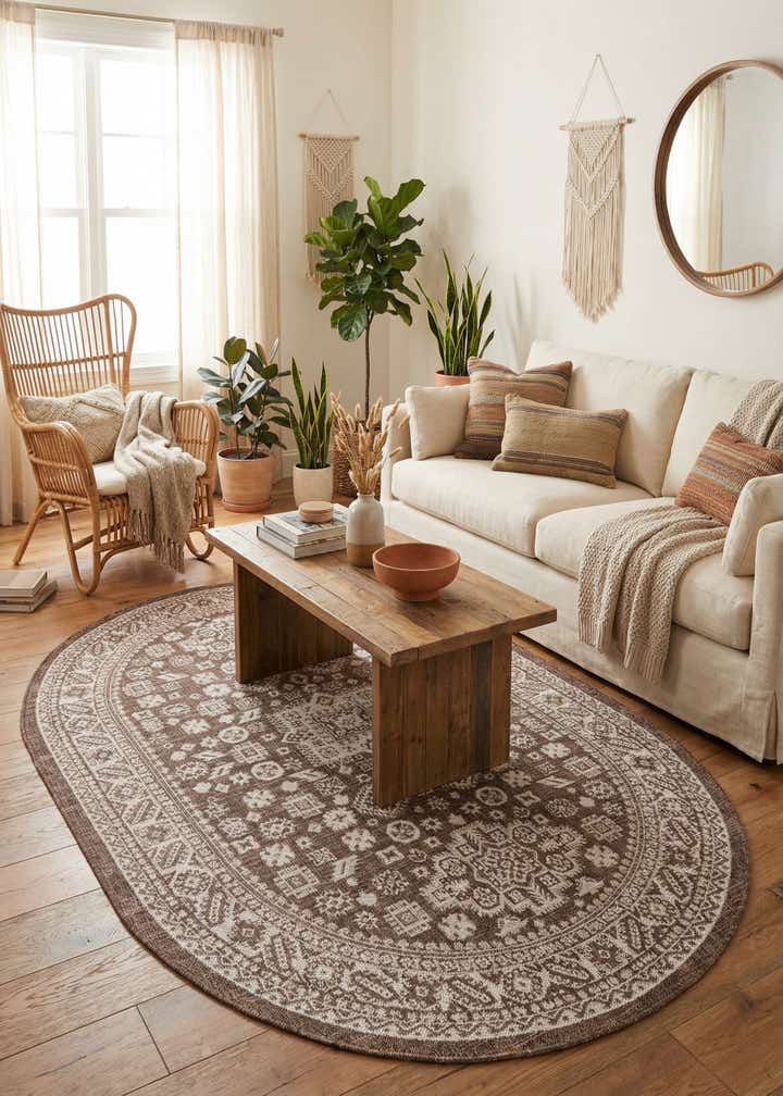 5' 3 x 8' Easy-Clean Aztec Indoor / Outdoor Oval Rug