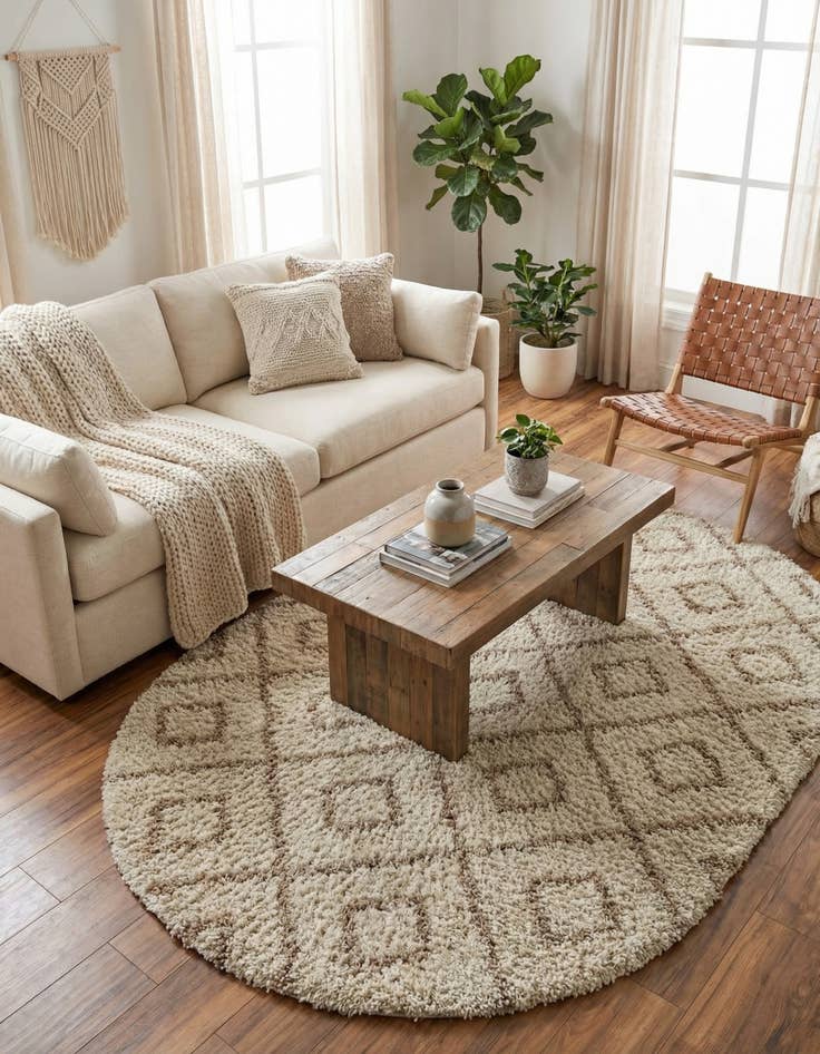 Detail image of  5' 3 x 8' Lattice Shag Oval Rug