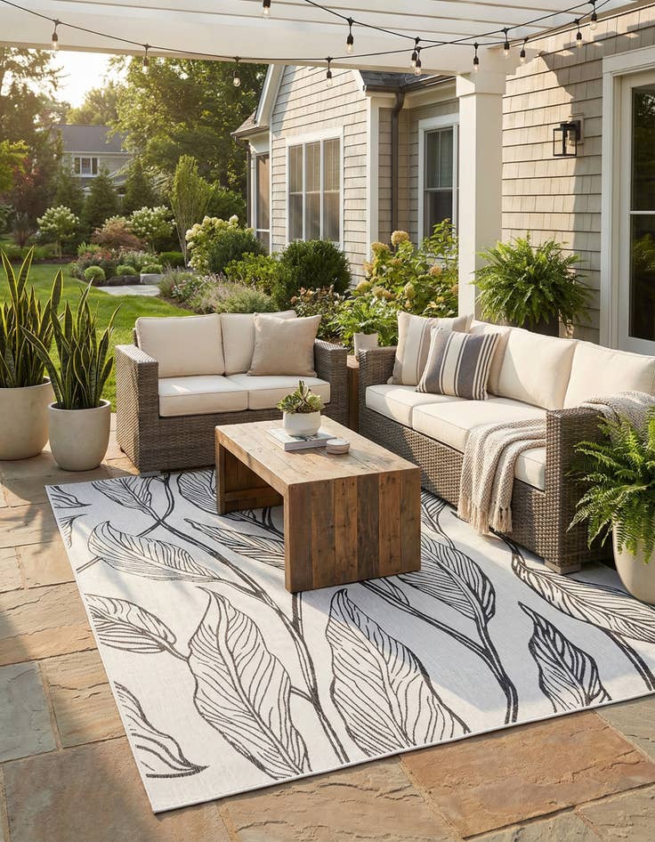 Detail image of 9' x 12'  Washable Botanical Indoor / Outdoor Rug