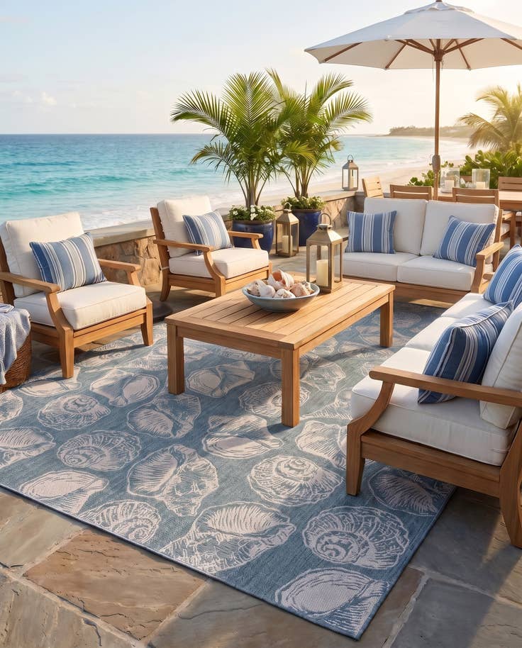 Detail image of 13' x 13' Easy-Clean Coastal Indoor / Outdoor Square Rug