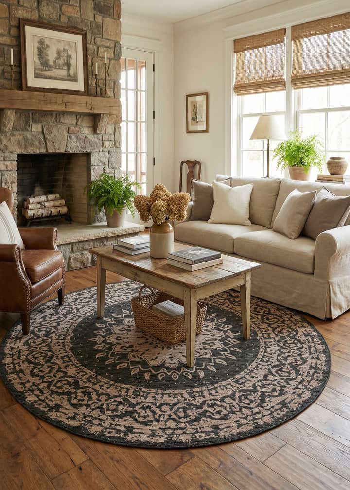 7' 10 x 7' 10 Easy-Clean Traditional Indoor / Outdoor Round Rug