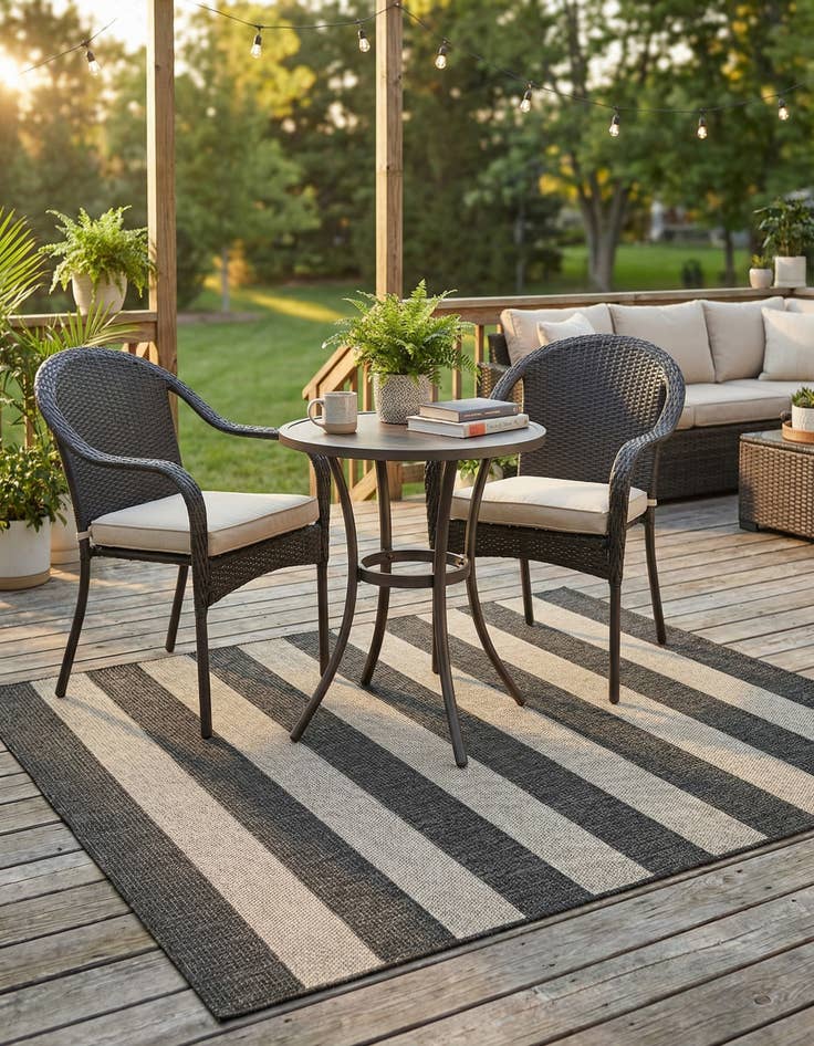 Detail image of 6' x 6'  Washable Striped Indoor / Outdoor Square Rug