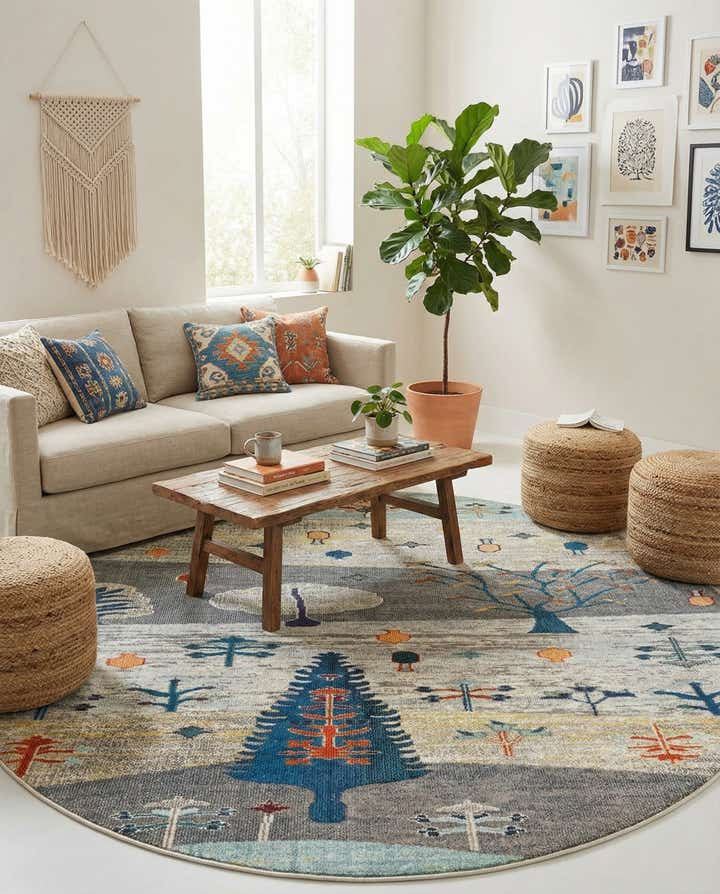 7' x 7' Washable Vivid Round Rug