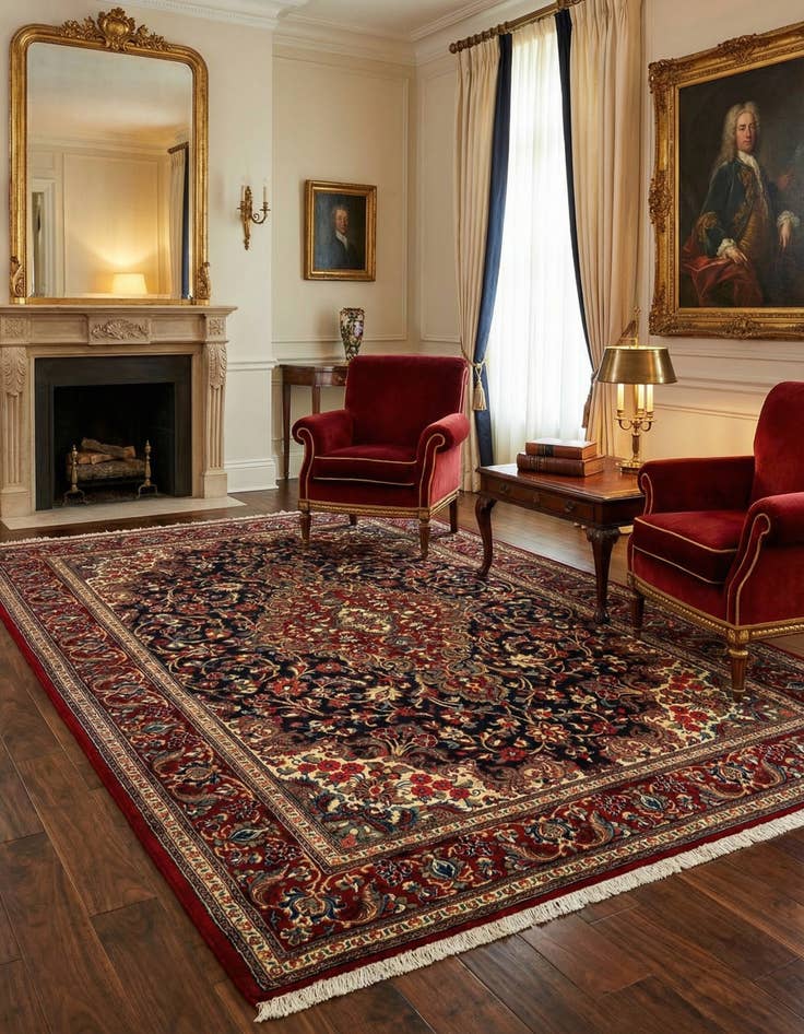 Detail image of  4' 9 x 7' 3  Hand Knotted Qom Persian Rug