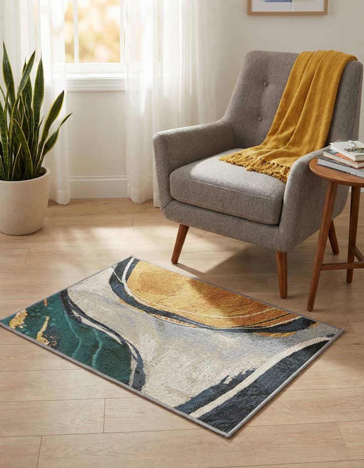 Detail image of  2' x 3' 1  Washable Modern Indoor / Outdoor Rug