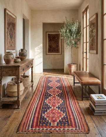 4' 5 x 9' 2 Hand Woven Kilim Fars Wool Runner Rug