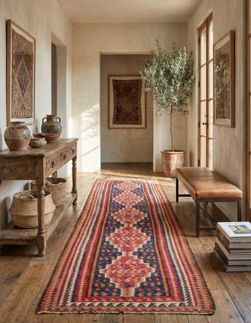 4' 5 x 9' 2 Hand Woven Kilim Fars Wool Runner Rug